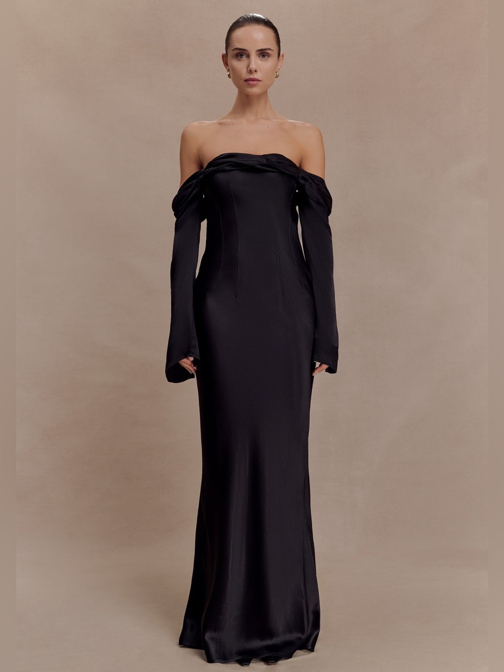 Meshki Giselle Off Shoulder Cowl Neck Maxi Dress - Black - Size M